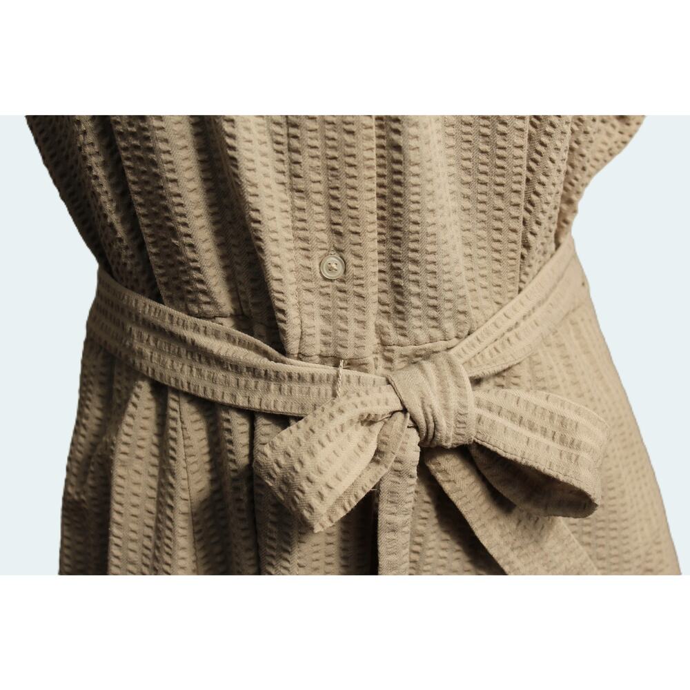 Chaps Women's Cream Seersucker Belted Shirt Dress Size 12 Short Sleeve - Picture 6 of 13